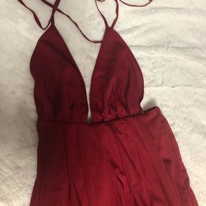 Beautiful wine color sexy halter dress with slit
